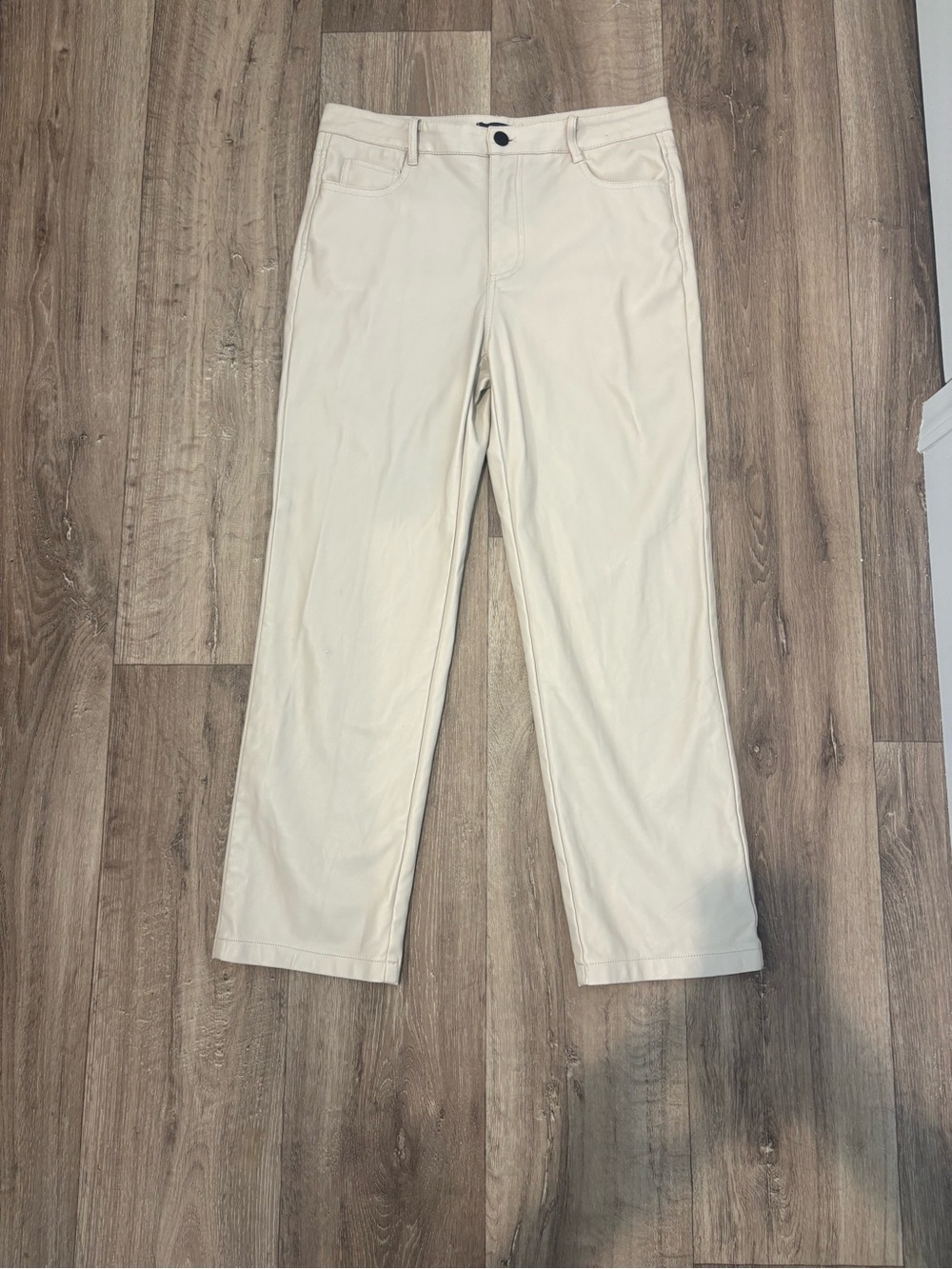Vintage Calvin Klein Cream Straight Leg Faux Leather Pants